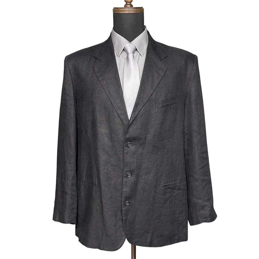 VTG Gap Blazer Men Large Dark Gray 100% Linen Three Button Sport Coat Breathable
